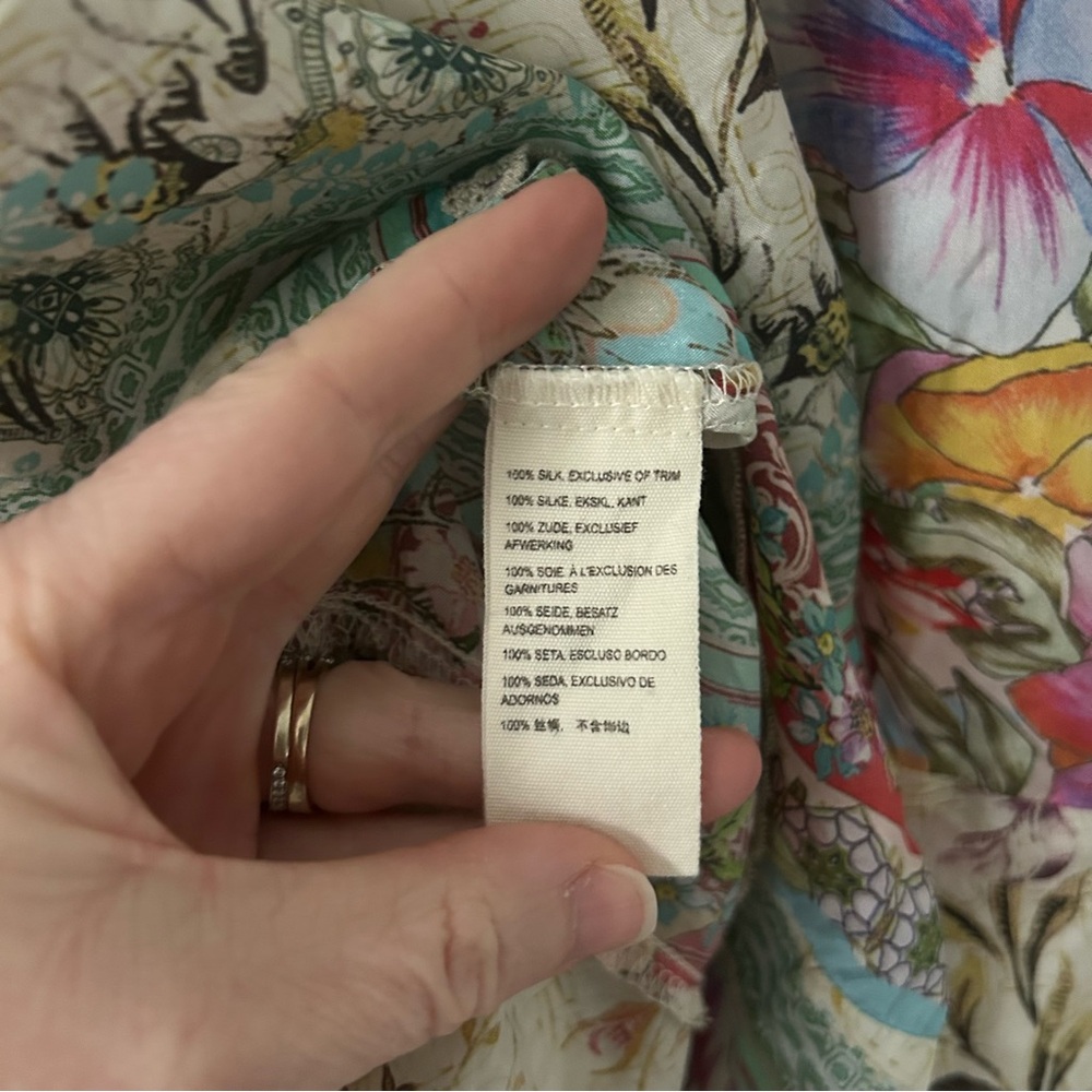 Johnny Was Daria 100% Silk Boho Cold Shoulder Boho Bell Sleeve Blouse Top S - Picture 9 of 13